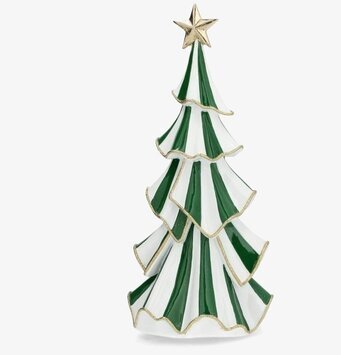 Foto: Randig grön/vit julgran 32 cm med guldstjärna