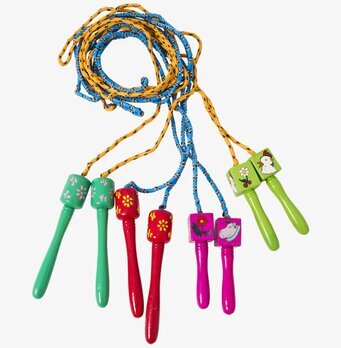Bild av färgglada hopprep med unika handtag och motiv