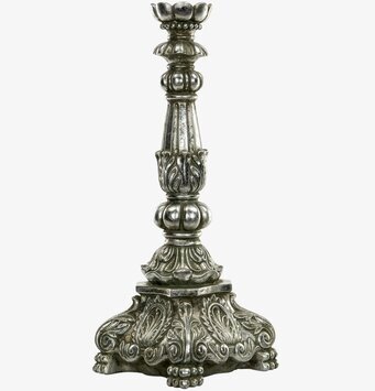 Foto: Antik silverfärgad ljusstake med patina 45 cm