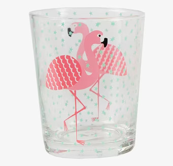 Bild av tumblerglas med flamingomotiv och stjärnor