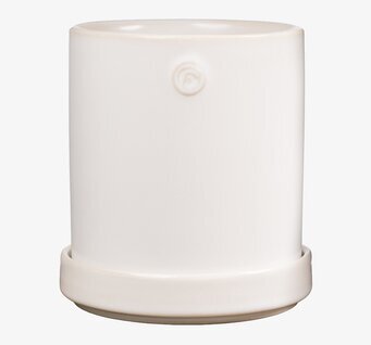 Foto: Vit kruka med fat i keramik, 13 cm diameter