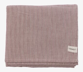 Foto: Randig duk i rött och beige, vikt produktbild