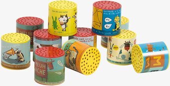 Foto av färgglada och lekfulla speldosor med djurmotiv