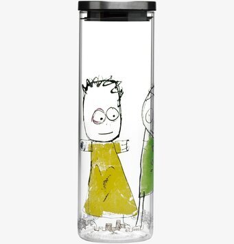 Bild av glasburk med konstnärlig och lekfull design