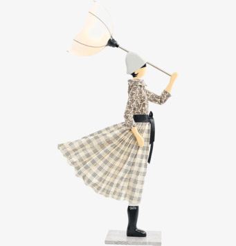 Foto: Figurlampa med paraplyskärm mot vit bakgrund