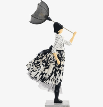 Foto: Bordslampa figur med paraply i svartvitt stil