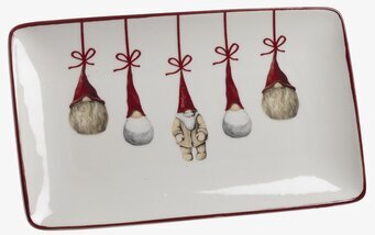 Foto: Rektangulär assiett med hängande tomtar julmotiv