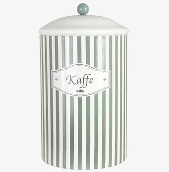 Foto: Randig plåtburk för kaffe med vitt lock grön