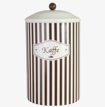 Foto: Randig plåtburk för kaffe i brun/vit design