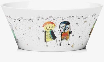 Bild av skål med lekfullt mönster och abstrakta figurer