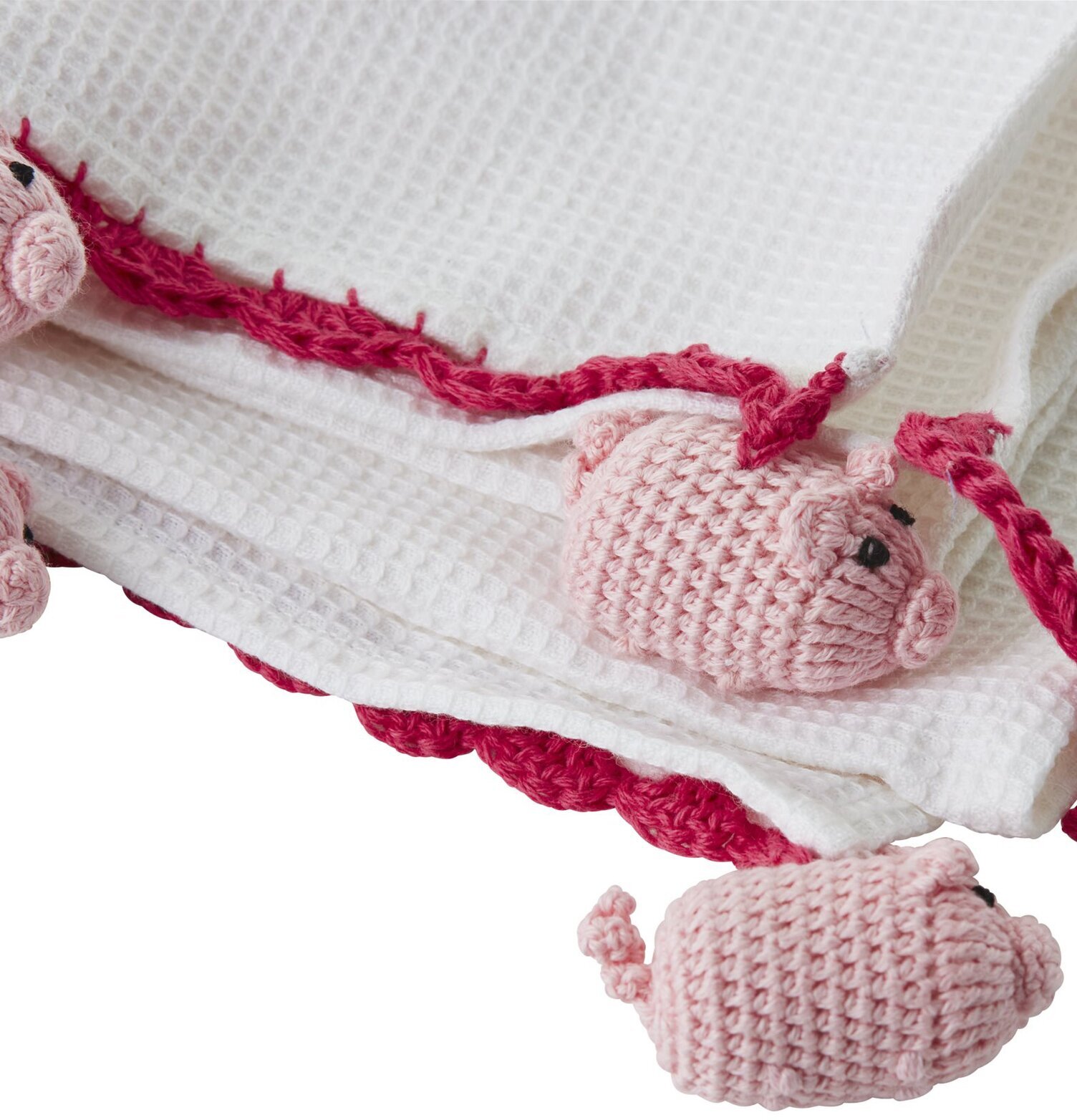 Handduk Tea Towel Crochet Pigs från Rice med virkade grisar