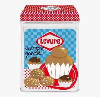 Bild av livlig plåtburk med retrodesign och bakverk