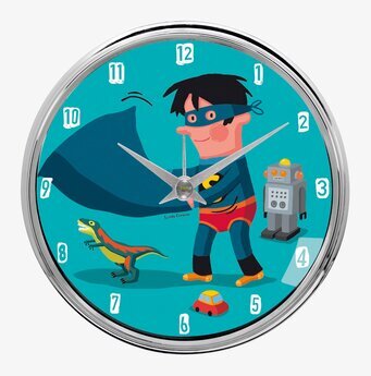 Bild av färgglad väckarklocka med superhjälte-tema