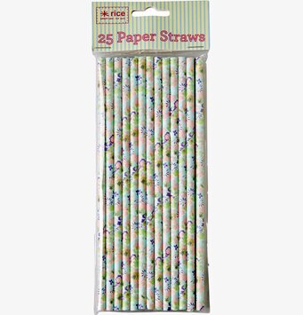 Bild av färgglada papperssugrör med blommigt mönster