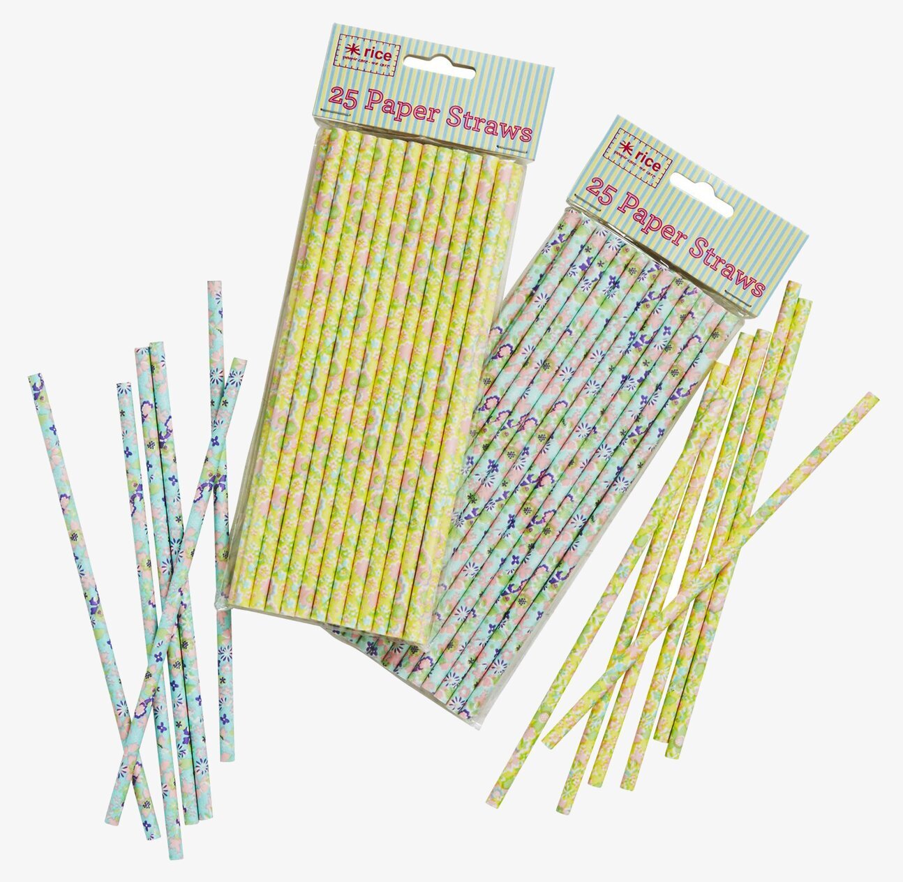 Sugrör 25-Pack Grön från Rice med färgglada mönster