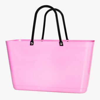 Bild på livfull rosa väska med svart kontrastdesign