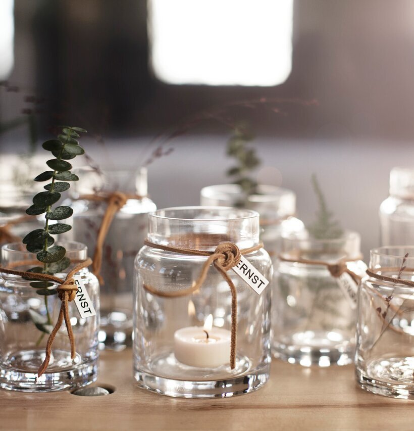 Vas/Ljuslykta 12 cm från Ernst i klart glas med snöre