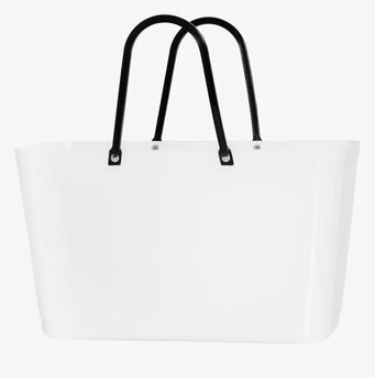 Bild av stilren väska i vit plast med svarta handtag