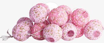 Bild av ljusslingor med rosa lyktor för festlig stämning