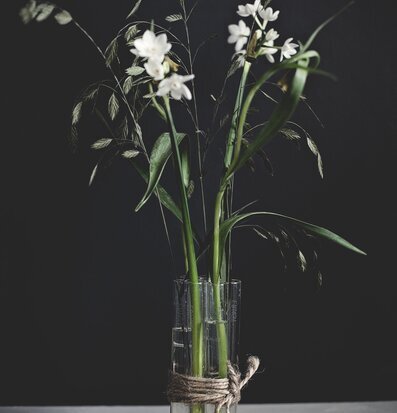 Bild av stilren vas med blommor i nordisk minimalism