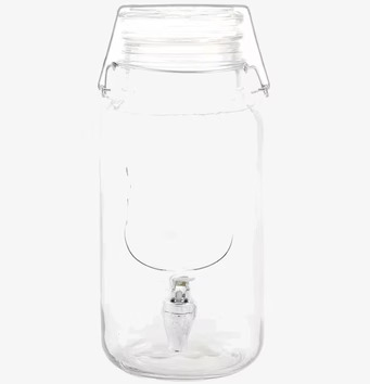 Bild av glasburk med kran och handtag i klart glas