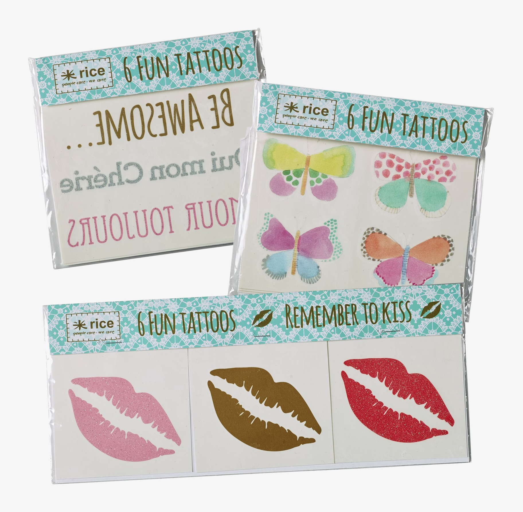 Tatueringar Rice från Rice i tre färgglada förpackningar