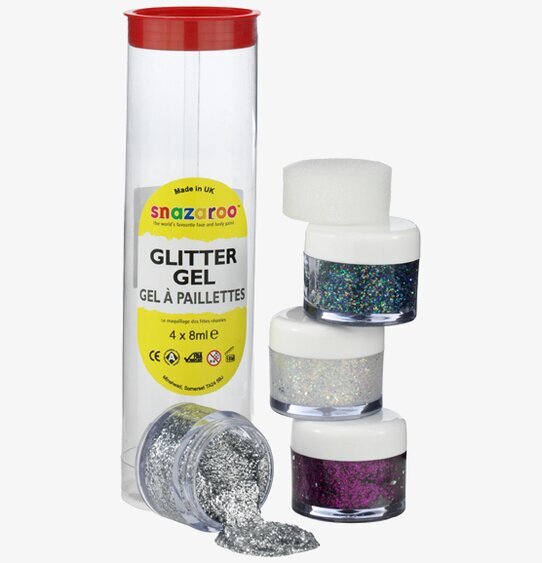 Glittergel 4x8ml från Snazaroo i genomskinlig plastcylinder