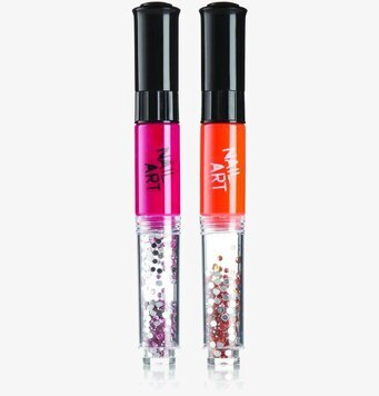 Bild av två neonfärgade nagelkonsttuber med paljetter