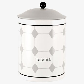 Bild av modern vit plåtburk med geometriskt mönster