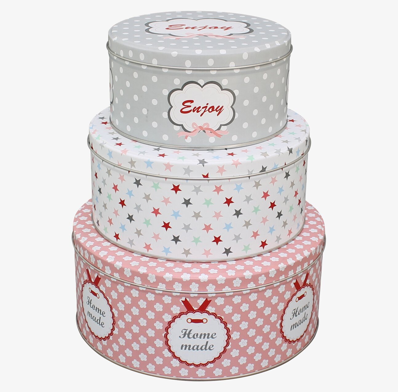 Bild av tre dekorativa och praktiska plåtaskar för hemmet