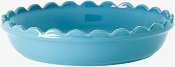 Bild av turkos pajform med vågig kant och rund design
