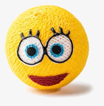 Bild av färgglad och leende boll med uttryckfullt ansikte