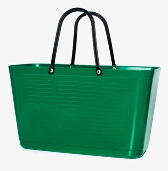 Bild av stilren väska i mörkgrön färg med svarta handtag