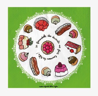 Bild av färgglad servett med eleganta bakverksmotiv