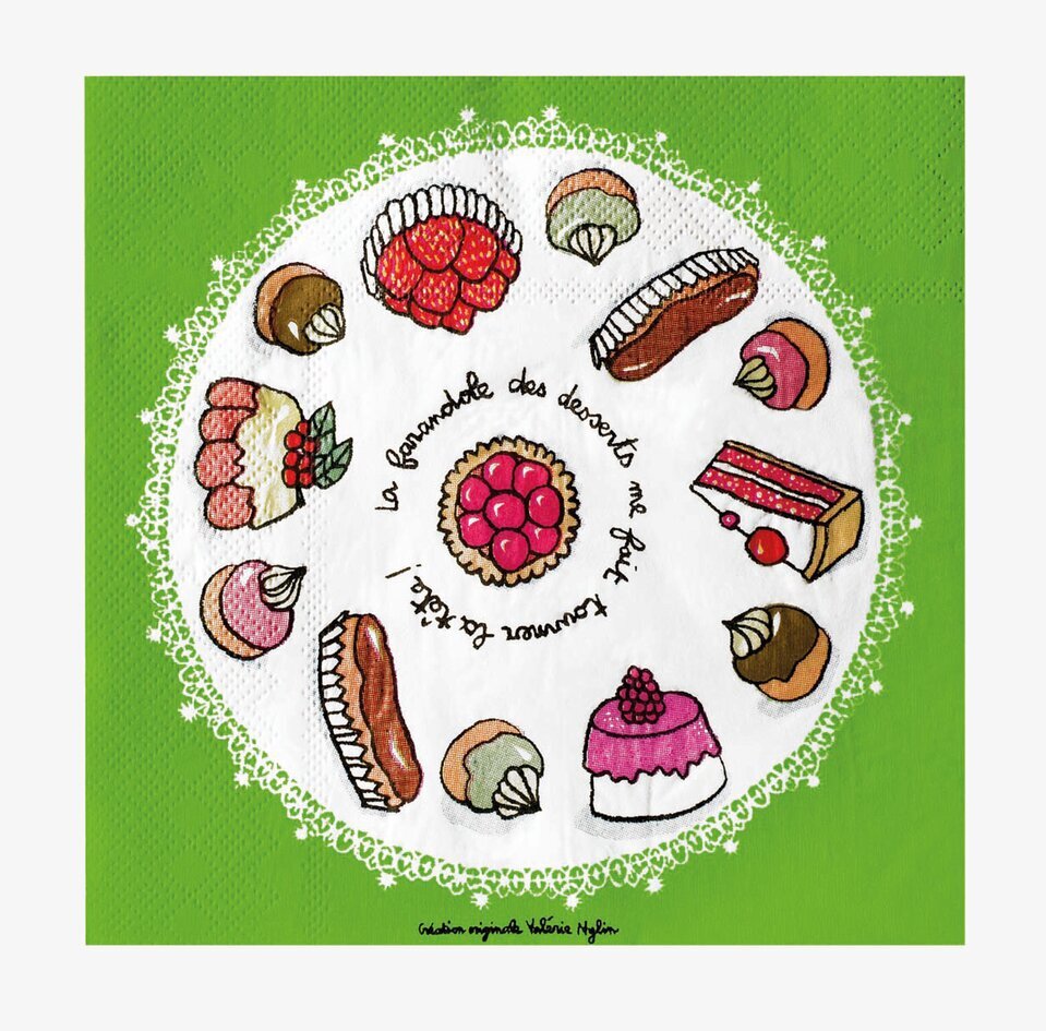 Servetter gröna från Derrière la porte med dessertmotiv