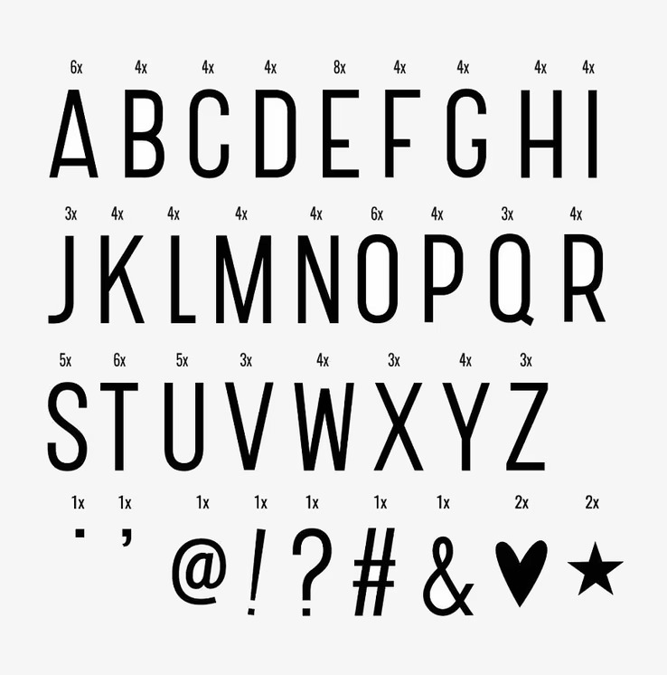 Bild av bokstäver och symboler för Lightbox Svart XL