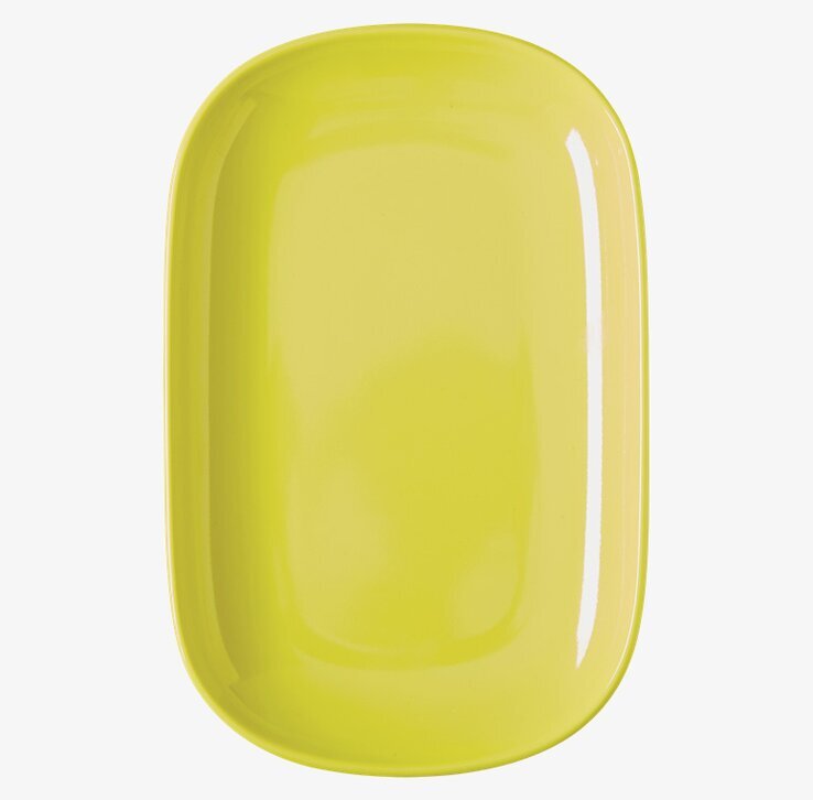 Bild av gul tallrik med unik design och praktisk form