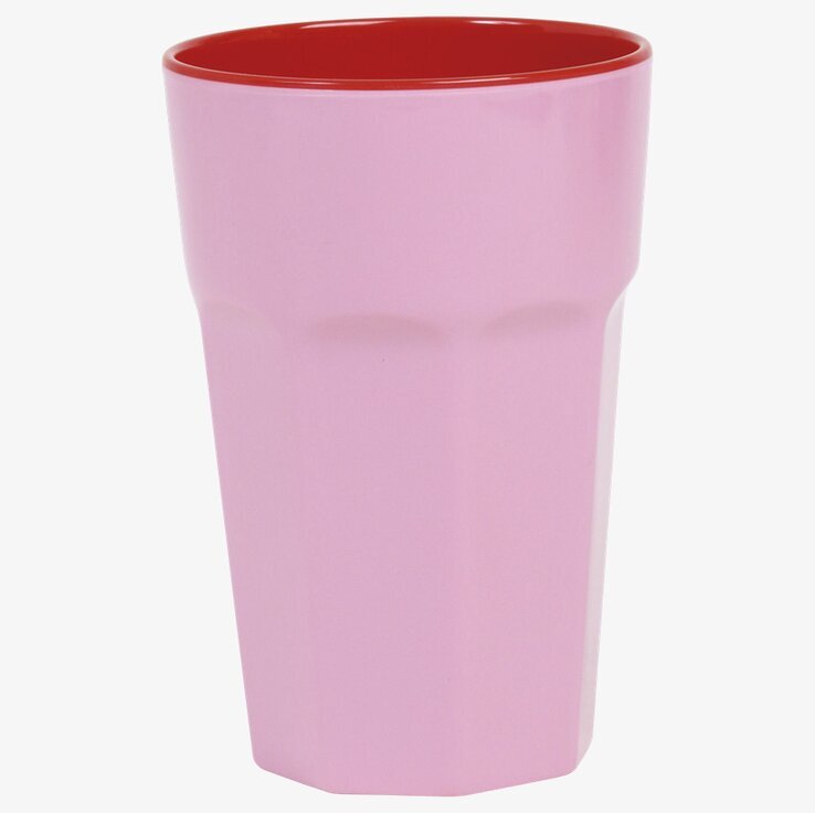 Foto av färgstark mugg med rosa och röd design