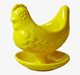 Bild av färgglad äggkopp med hönainspirerad design