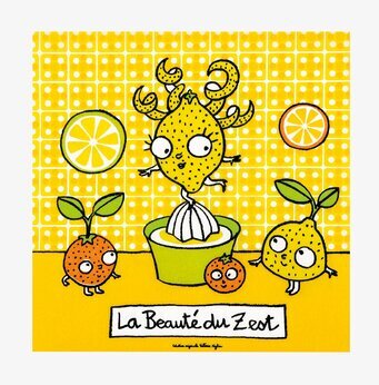 Bild av färgglada servetter med citrusmotiv och frukter