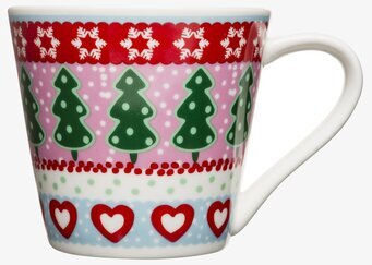 Bild av mugg med vintrigt mönster och färgglada motiv