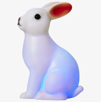 Bild av söt kaninformad nattlampa med blått ljus