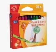 Bild av färgglada vaxkritor i en lekfull förpackning