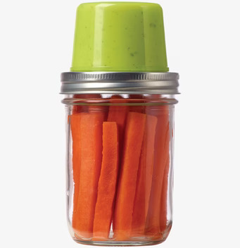 Bild av praktisk glasburk med grönt och metalliskt lock