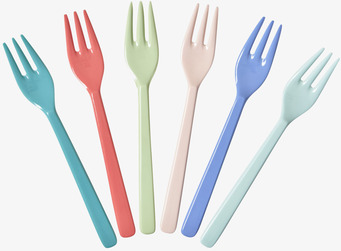 Bild av färgglada tårtgafflar i sex unika nyanser