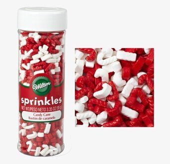 Bild av färgglatt strössel i rött och vitt för bakverk