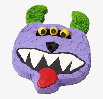 Bild av livfull tårtform med monsterdesign för Halloween