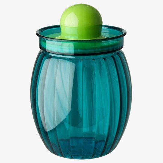 Plastburk Retro Blå från Rice med grön knopp och mönster