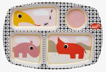 Bild av färgglad barnvänlig tallrik med olika fack