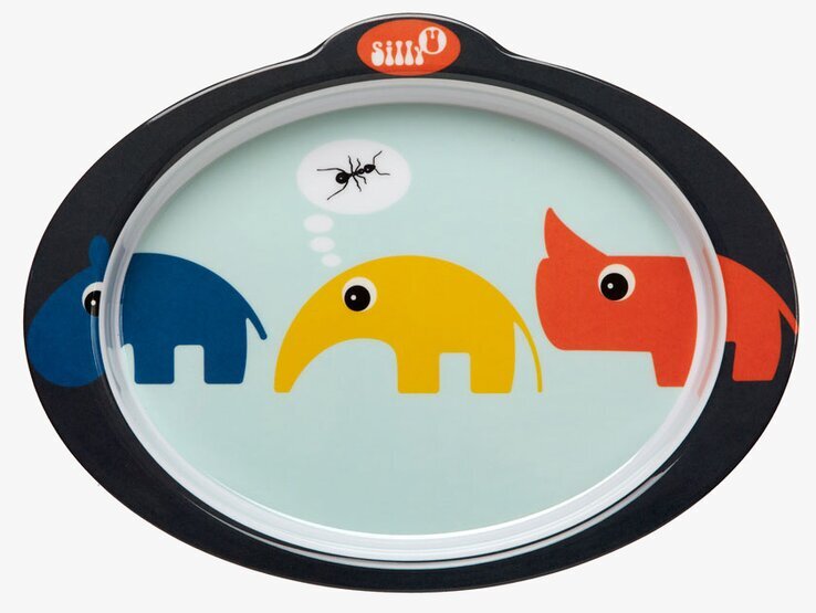 Bild av färgglad tallrik med djur och halkfritt stöd